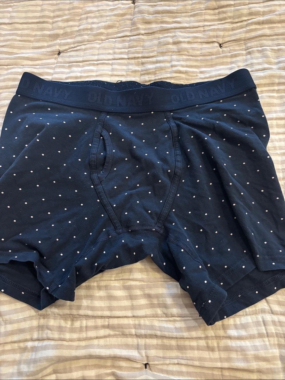 Old Navy Men's Dark Blue Boxer Briefs with White Polka Dots